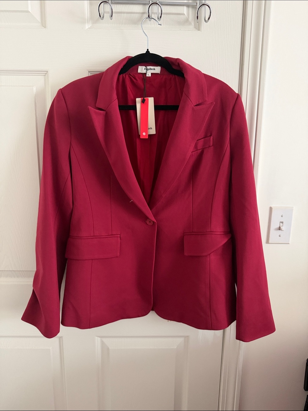 Tailored Raspberry Single-Button Blazer by Popilush